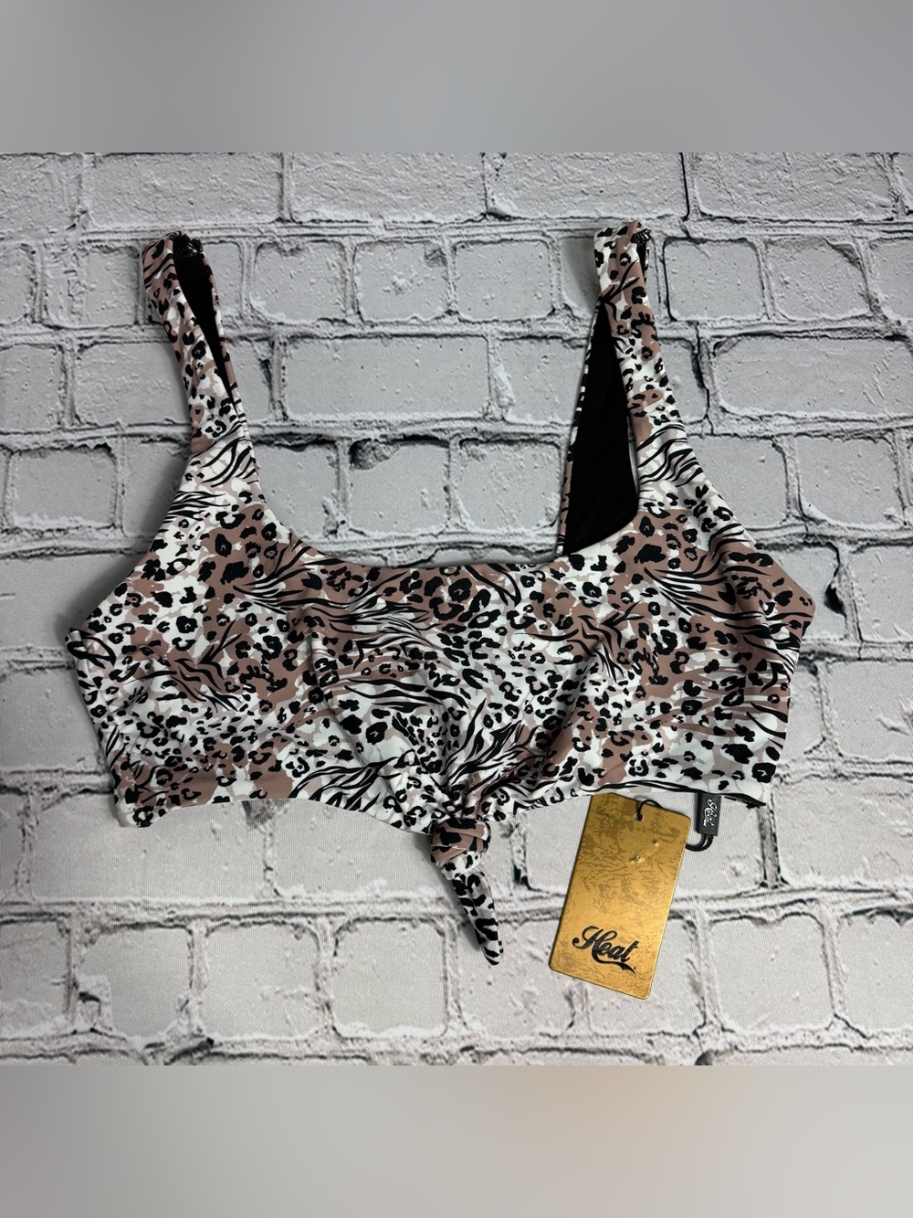 Heat NWT Leopard & Zebra Mixed Print Tie-Front Tank Top Style Bikini Top Size XL
